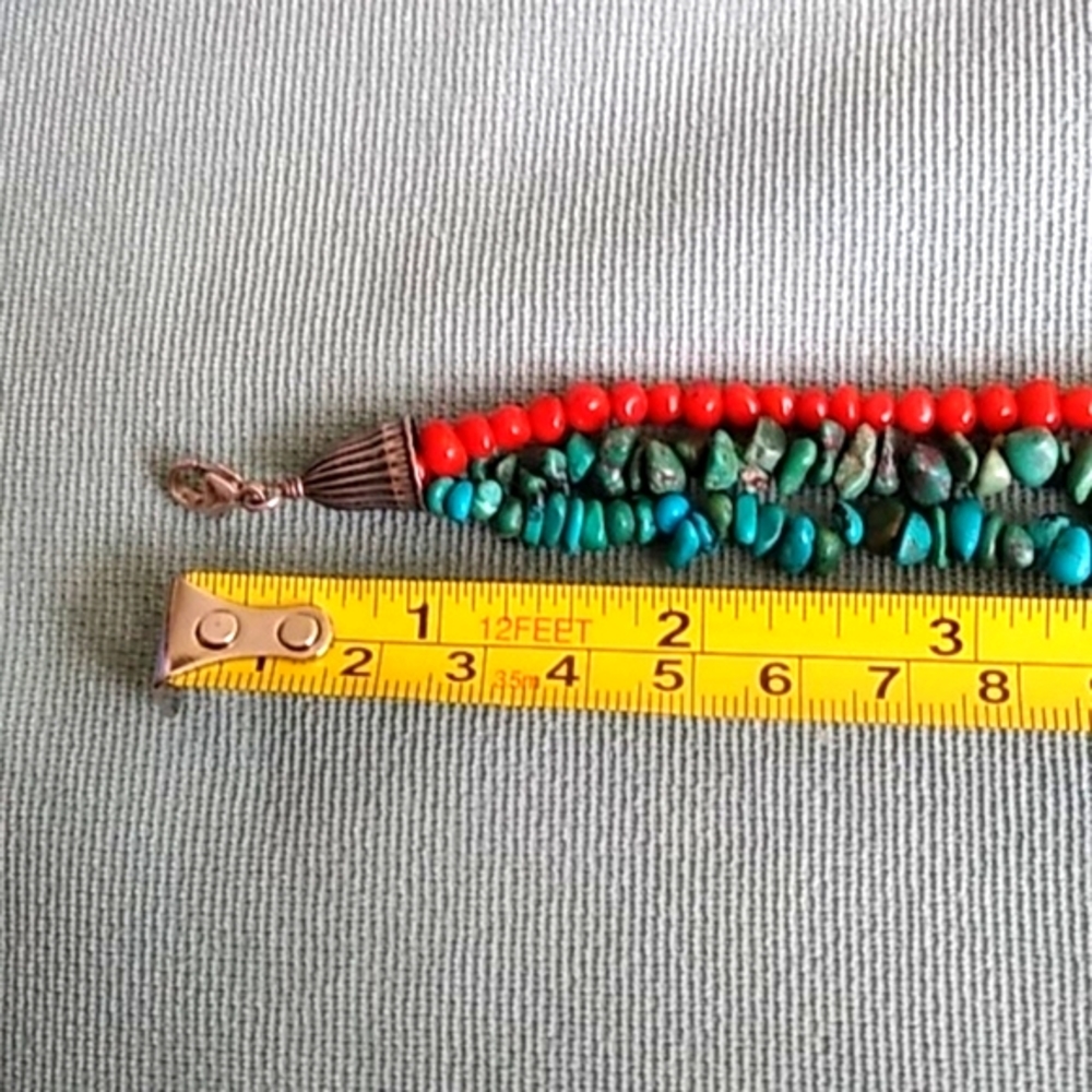 TURQUOISE AND CORAL THREE STRAND TORSAD - Picture 4 of 9